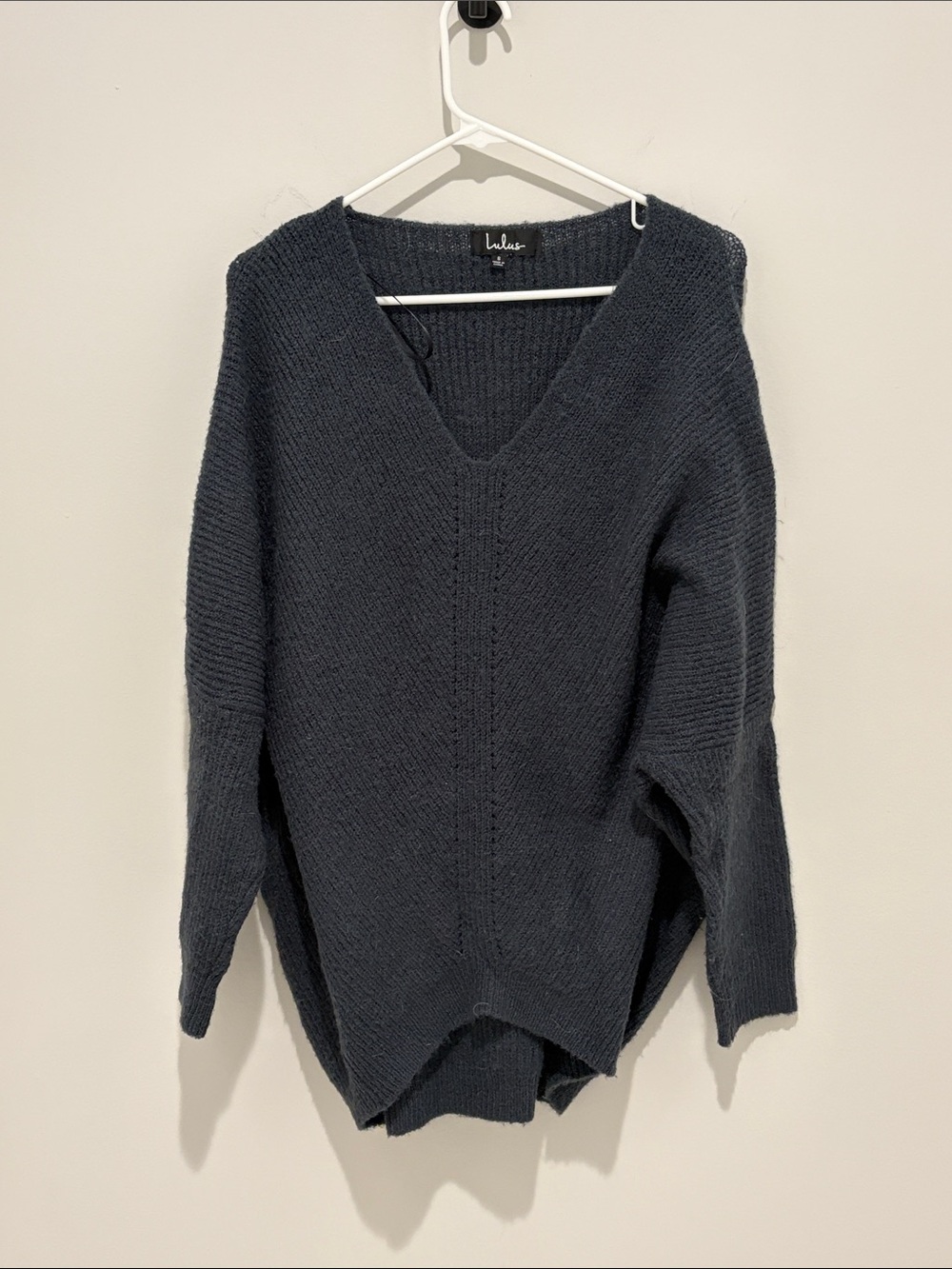 Lulu's Navy V-Neck Buttery Soft Oversized Knit Sweater